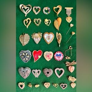 Vintage heart shaped pin brooch bundle